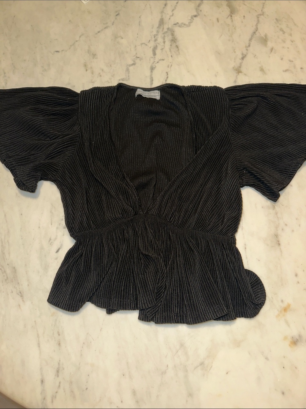 Urban outfitters Black Pleated V-Neck Flutter Sleeve Top size XS - Picture 1 of 6
